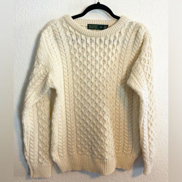 Vintage Blarney Woolen Mills Irish Fisherman 100% Wool Cable Knit Sweater small - Picture 1 of 6